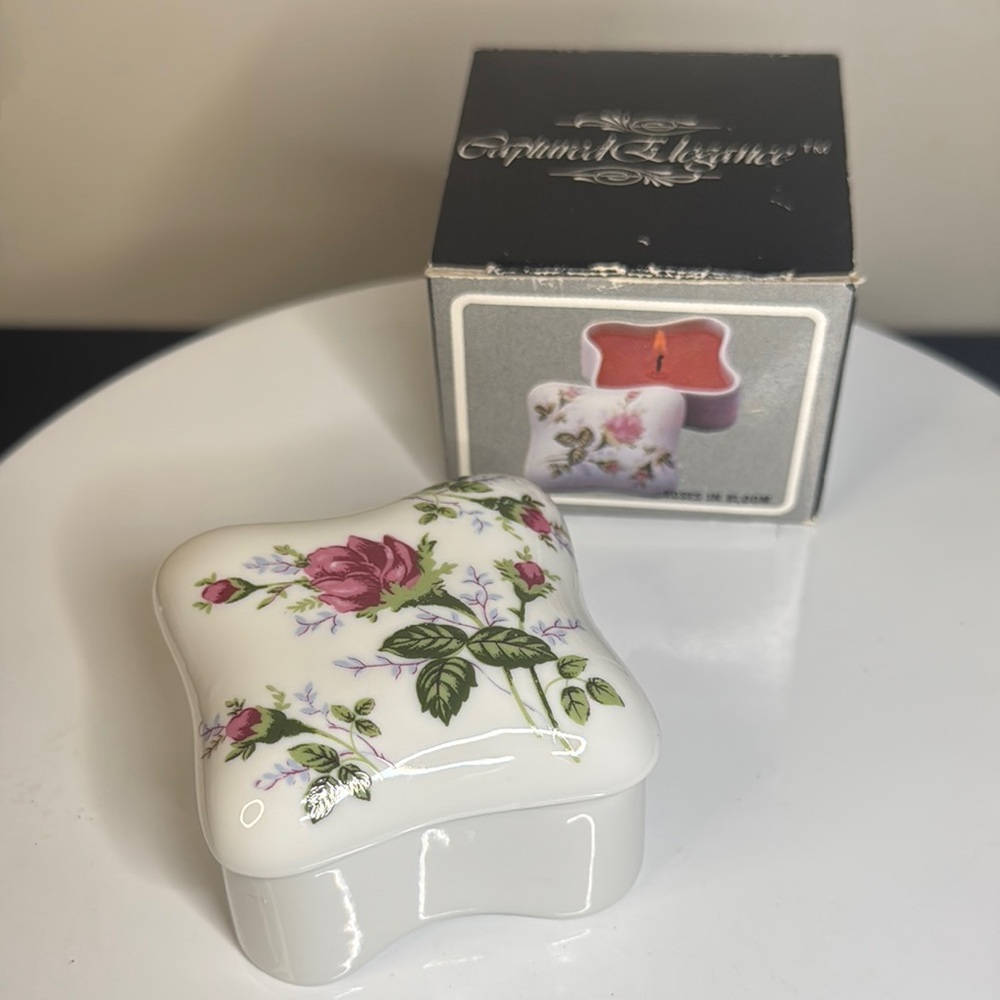 Floral Rose Porcelain Trinket Box With Candle